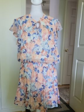 Tart Collections Peach & Blue Floral Tiered Dress